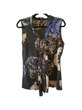 Elie Tahari Silk Top Tunic Blouse Bow Sleeveless Tank Floral M Stretch